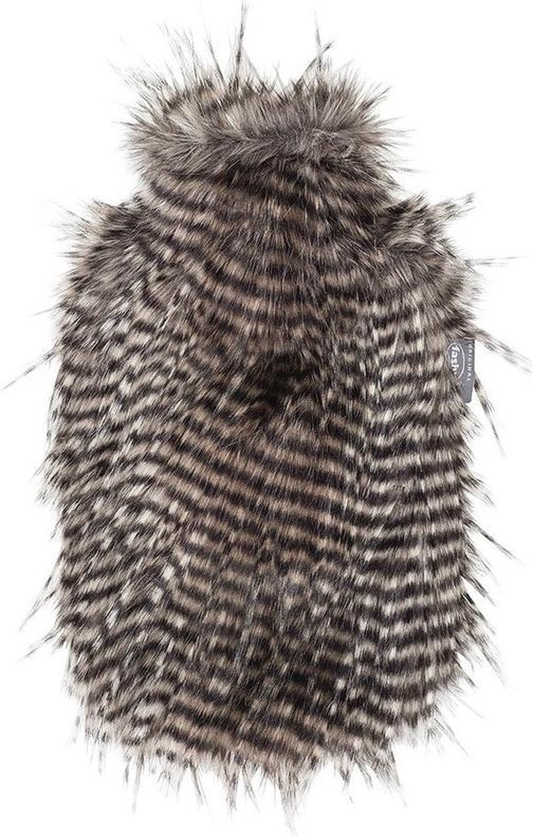 Bruine/bruin/witte pluche kruik met veren uiterlijk 2 liter - Nepbonten namaak dierenvacht hoes - Warmwaterkruik met pluche hoes/kruikenzak