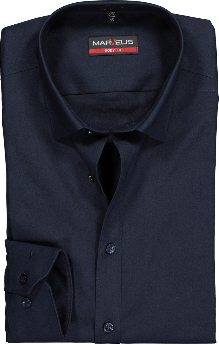 MARVELIS Body Fit overhemd - donkerblauw - Strijkvriendelijk - Boordmaat: 42