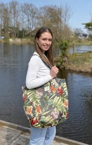 De La Mur Line – schoudertas – shopper – strandtas – boodschappentas - Trop groen rood tropical print