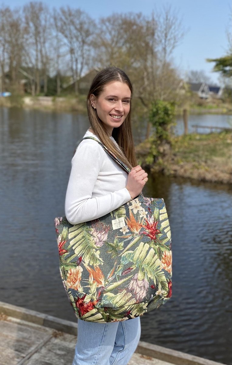 De La Mur Line – schoudertas – shopper – strandtas – boodschappentas - Trop groen rood tropical print