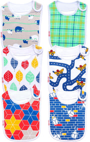 Baby slabbetjes KliederZ | Stoere eetslabben Jongens | 6 stuks slabbers Luiaard & Kevers blauwe print | FB06