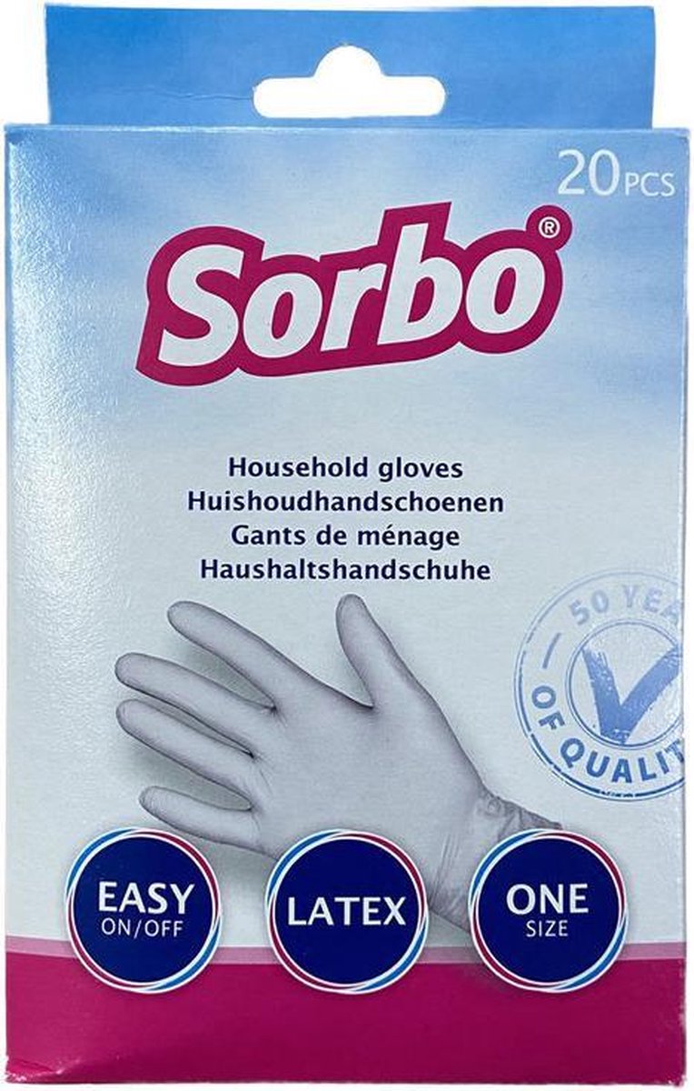 Sorbo Huishoudhandschoenen universeel - 20 handschoenen wegwerp - latex - one size - 1 maat wegwerphandschoen stevig