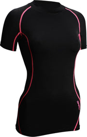 Avento Compressieshirt Dames Korte Mouw Zwart/fuchsia Maat M
