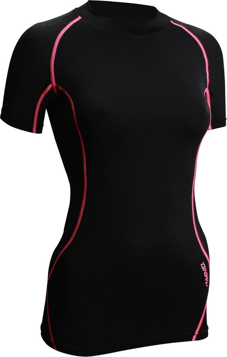 Avento Compressieshirt Dames Korte Mouw Zwart/fuchsia Maat M