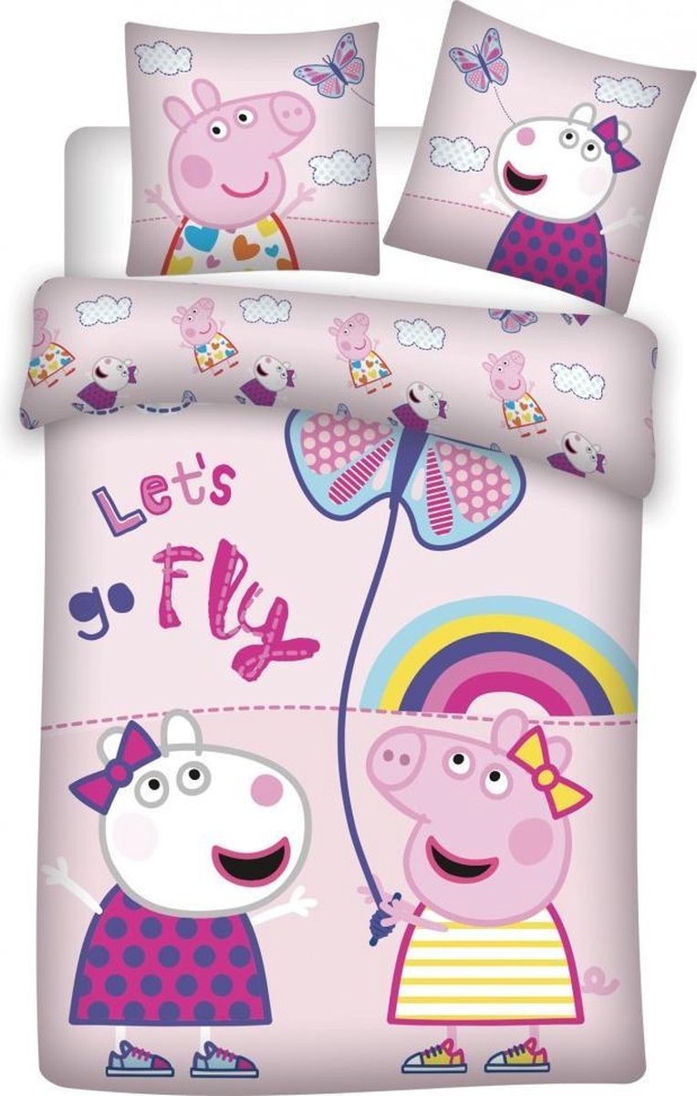Ledikant Babydekbedovertrek Peppa Pig 100x135cm 40x60 cm kussenloop 100% katoen