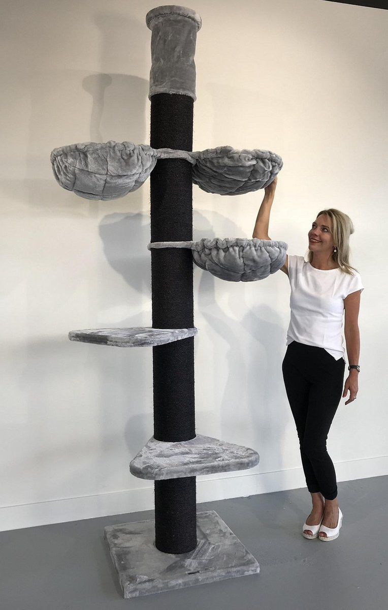 Krabpaal voor grote katten Maine Coon Tower PLUS Blackline Licht Grijs hoog plafond verstelbaar