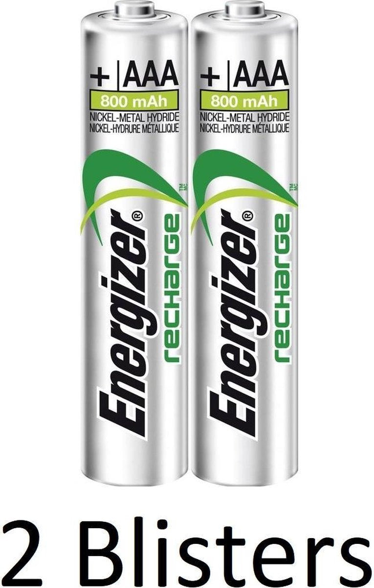 4 Stuks (2 Blisters a 2 st) Energizer Recharge AAA Batterijen - 800mAh