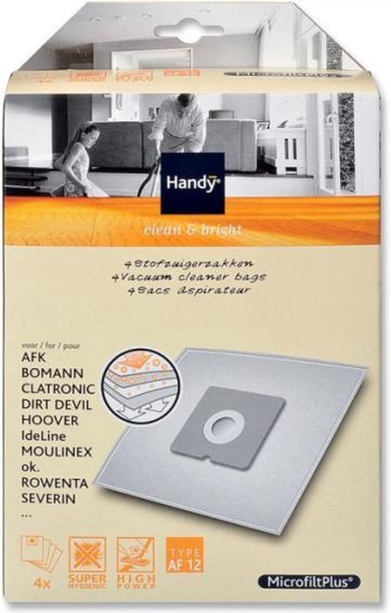 Handy Stofzuigerzakken AF 12 - Set van 4 - Geschikt voor Moulinex + Rowenta + AFK + Clatronic + Bomann + Dirt Devil + Serverin