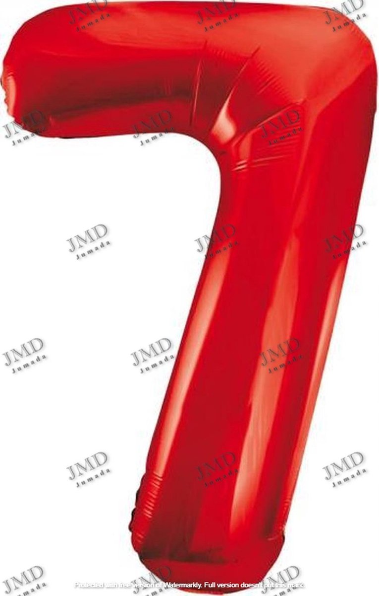 Folie ballon XL 100cm met opblaasrietje - cijfer 7 rood - 7 jaar folieballon - 1 meter groot met rietje - Mixen met andere cijfers en/of kleuren binnen het Jumada merk mogelijk