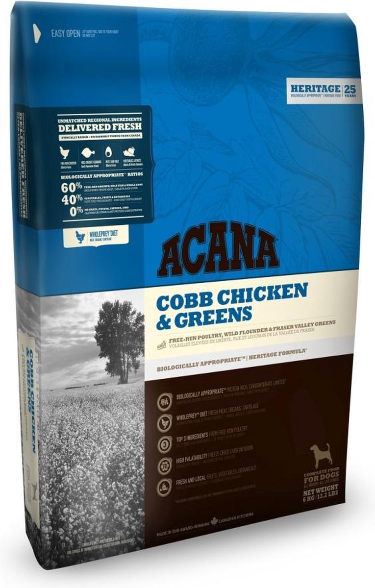 Acana heritage cobb chicken & greens hondenvoer 6 kg