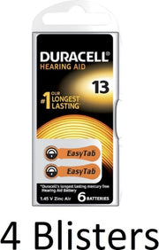 24 Stuks (4 Blisters a 6 st) duracell Batterij da13 hearing aid