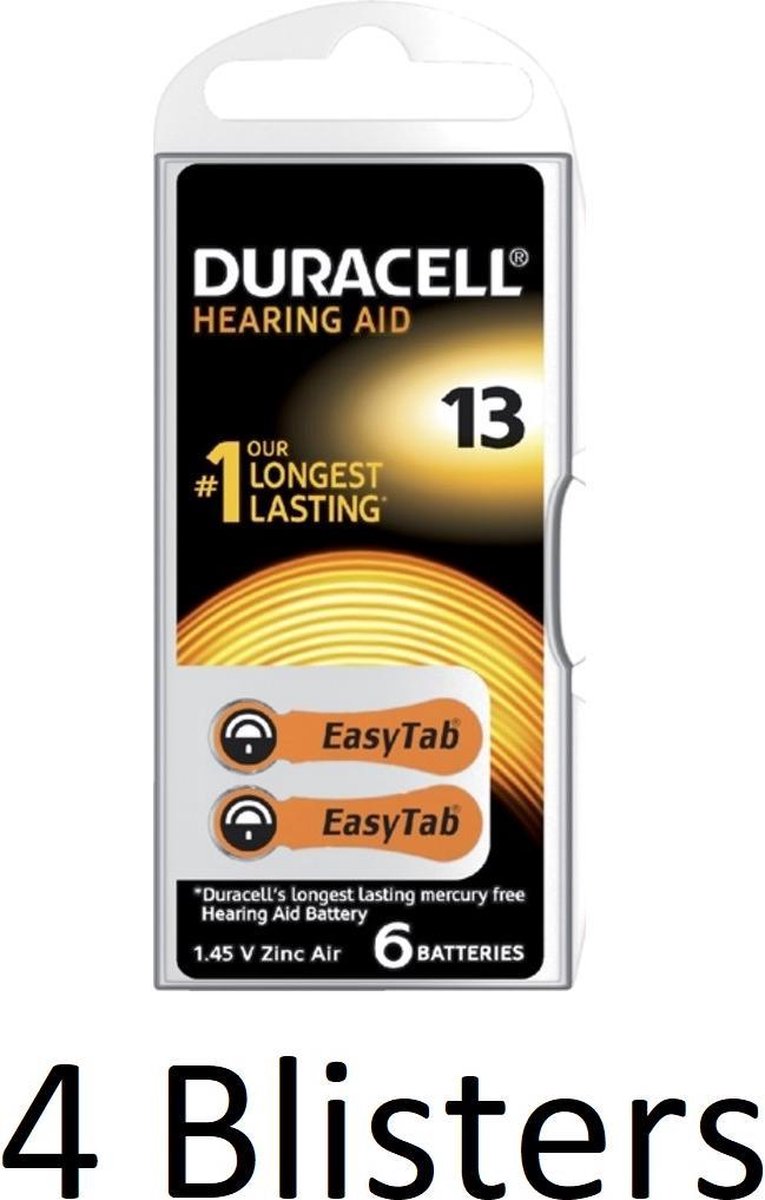 24 Stuks (4 Blisters a 6 st) duracell Batterij da13 hearing aid