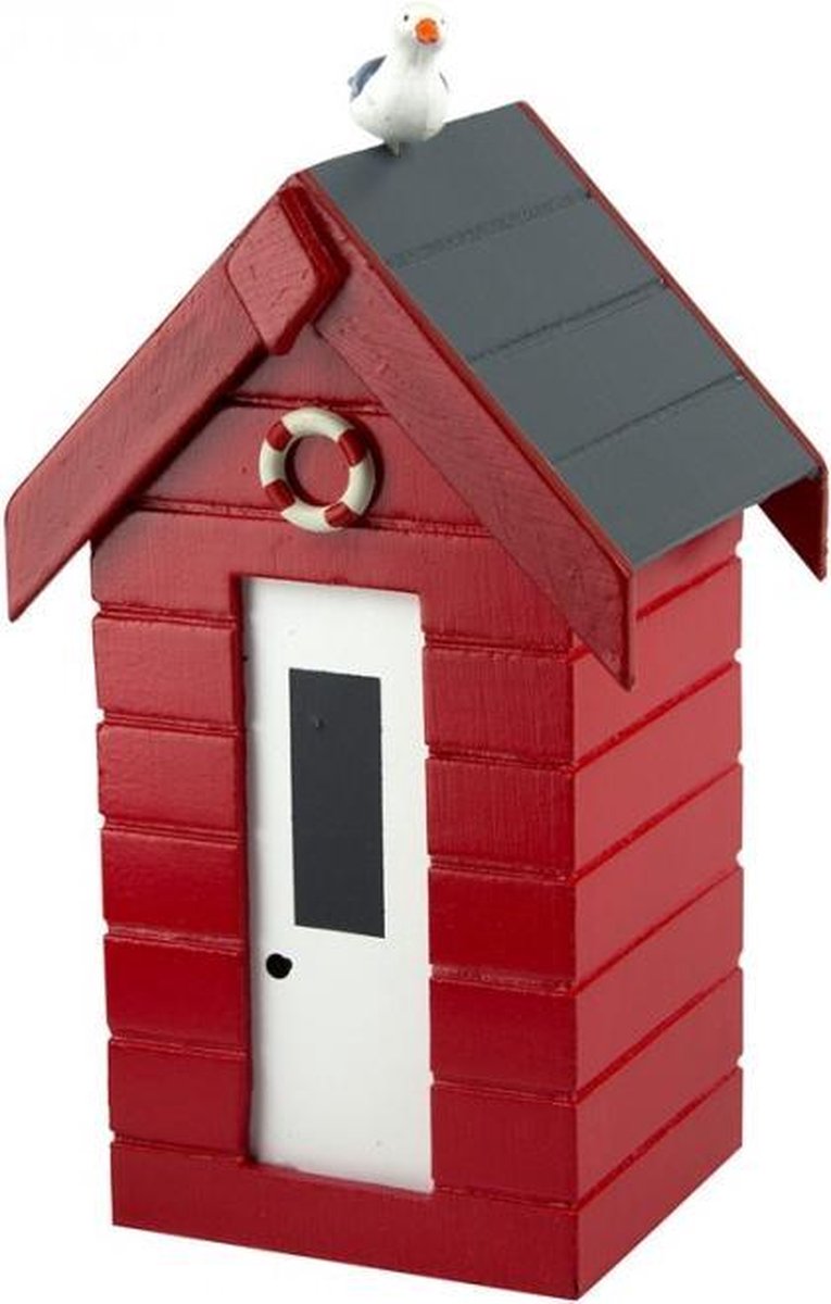 Spaarpot strandhuis - rood - 15 cm