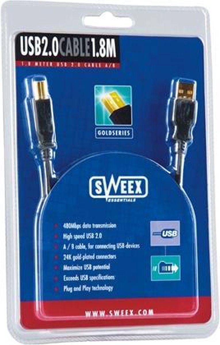 Sweex USB 2.0 Cable AM/BM 1.8M Gold USB-kabel 1