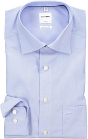 OLYMP Luxor Comfort Fit overhemd - lichtblauw met wit geruit (contrast) - Strijkvrij - Boordmaat: 48