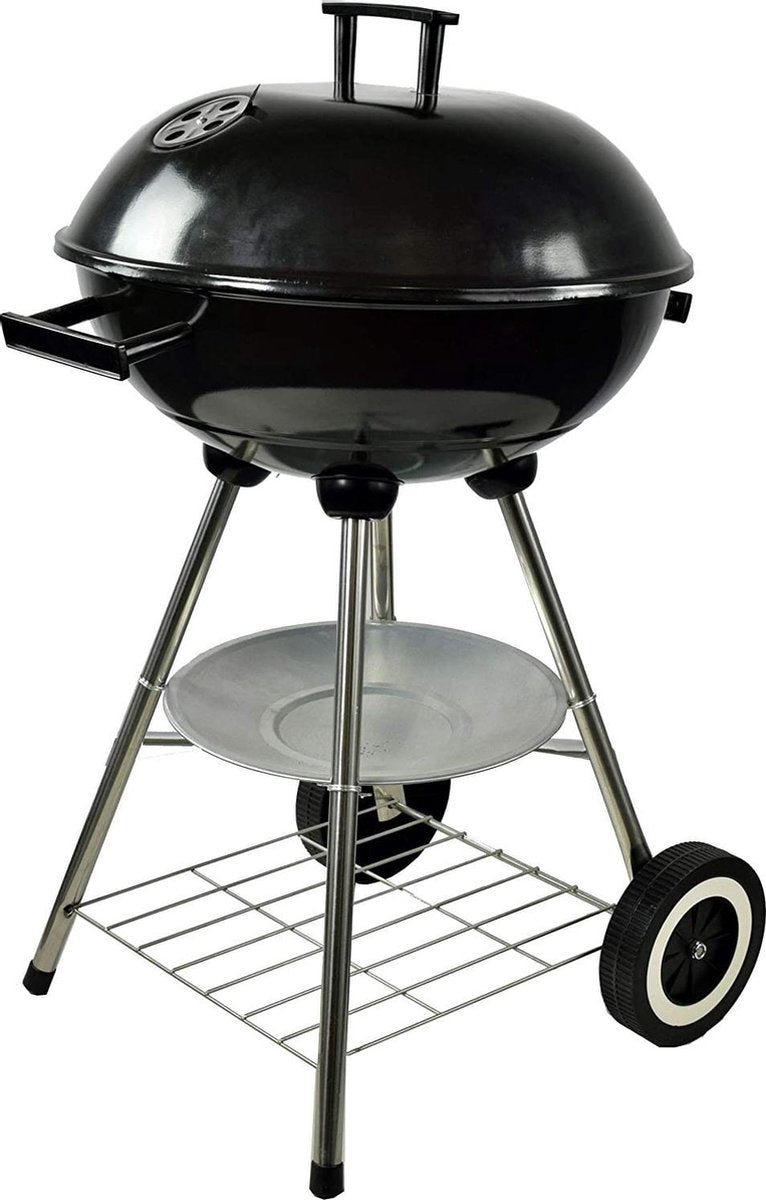 Gutos Barbecue - Houtskool - BBQ - Barbecues - Barbeque - Grill - Kogelgrill - Rond - Zwart - Grillrooster - Houtskoolgrill met wieltjes - Met wielen