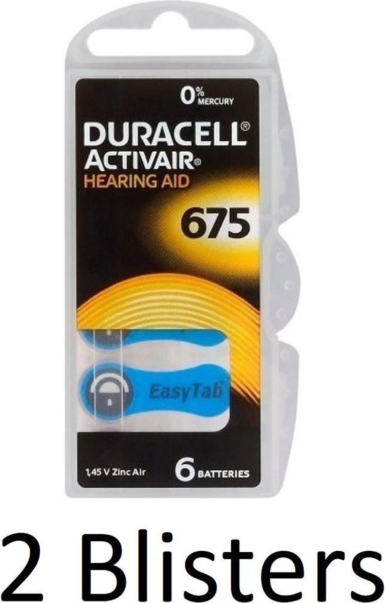 12 Stuks (2 Blisters a 6 st) Duracell Duralock Hearing Aid 675 Blauw