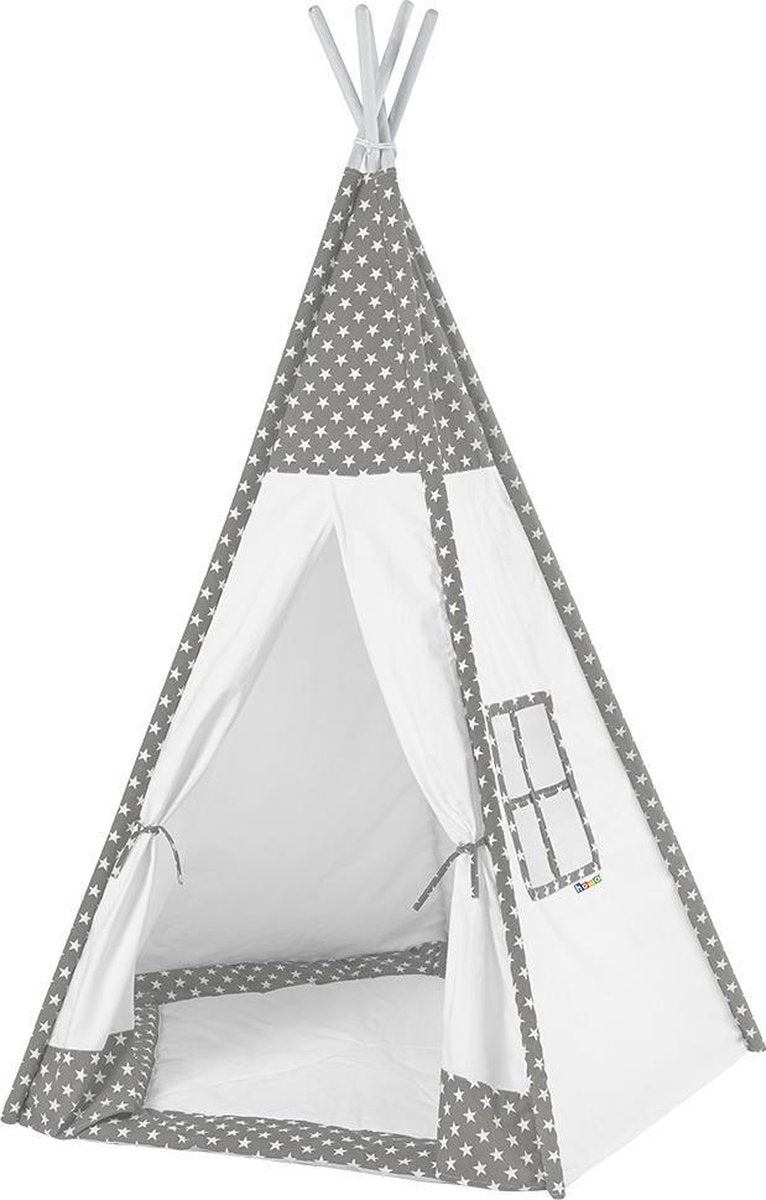 howa Tipi  Wigwam "Toni" met Vloermat - Speeltent wit / grijs 8512