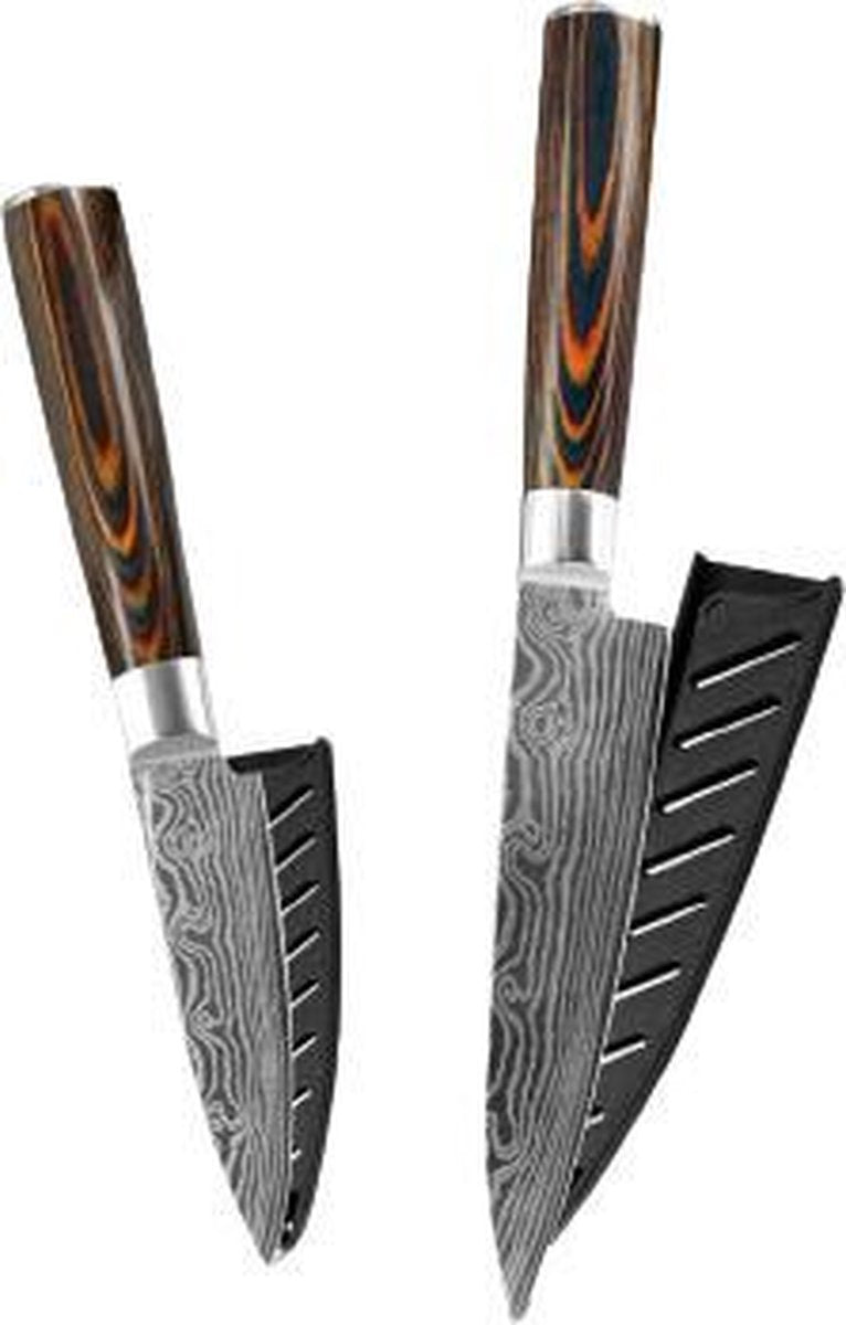 Professioneel Japans Koksmes - Utility 23cm & Koksmes 32cm - RVS - Vlijmscherp - Keuken - 67 Lagen - 58-60HC - Carbon - Damastmes - Damascus - Damascuspatroon - Schilmes