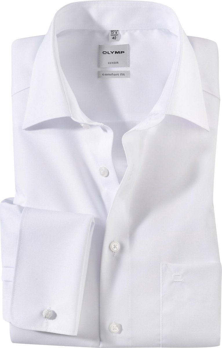 OLYMP Luxor comfort fit overhemd - dubbele manchet - wit - Strijkvrij - Boordmaat: 47