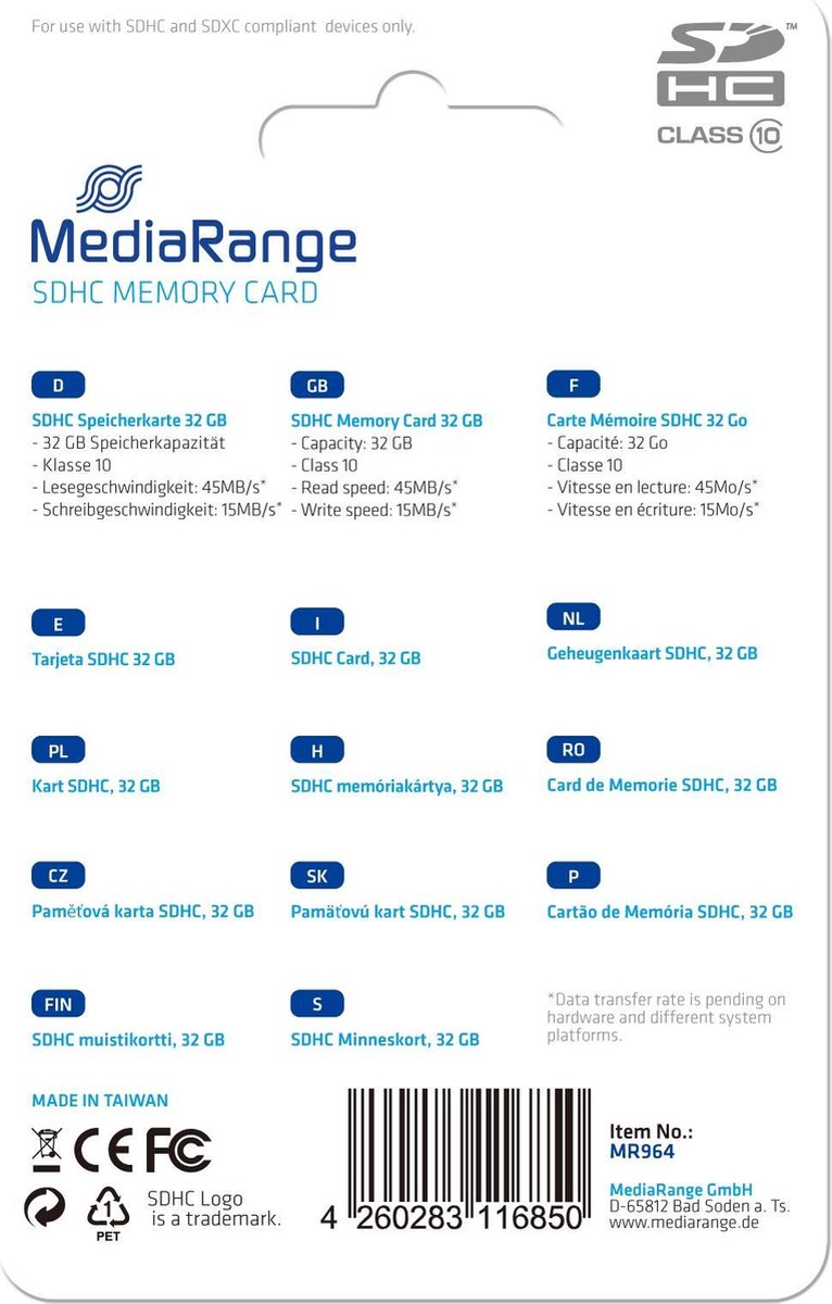 MediaRange flashgeheugens 32GB SDHC
