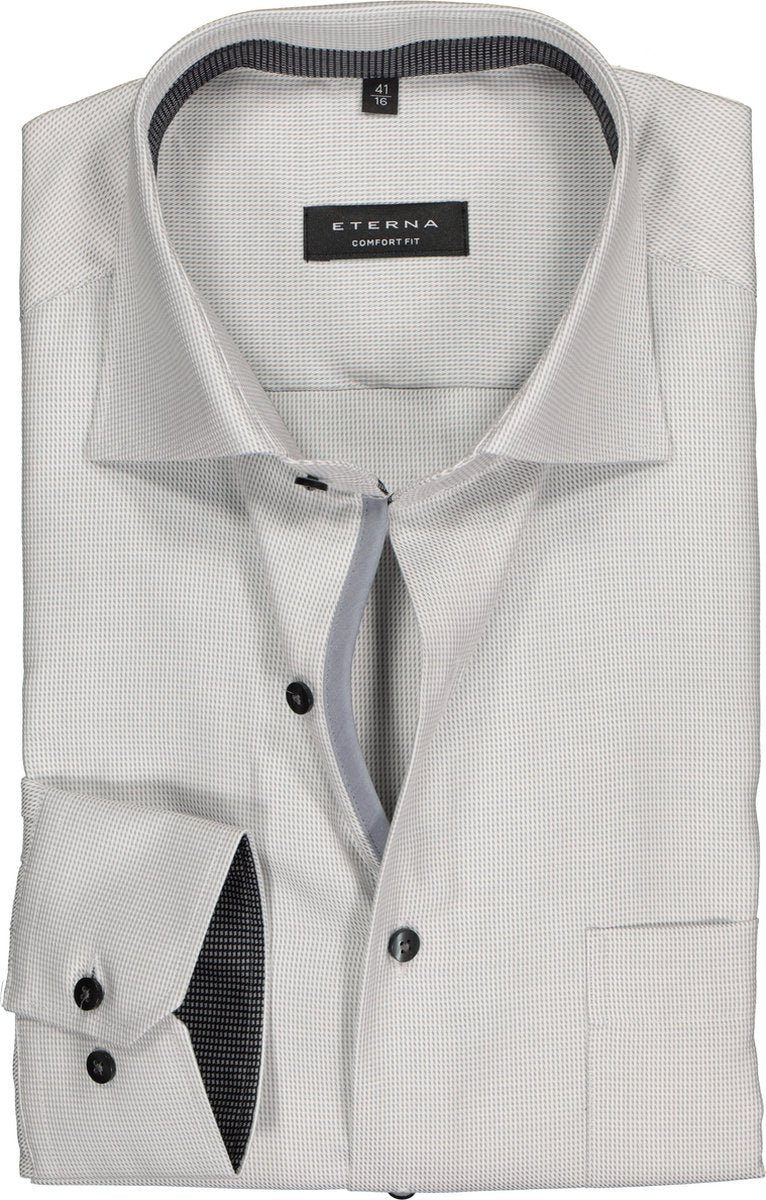 ETERNA comfort fit overhemd - twill structuur heren overhemd - grijs (contrast) - Strijkvrij - Boordmaat: 48