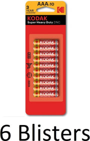 60 Stuks(6 Blisters a 10 st) Kodak ZINC super heavy duty AAA