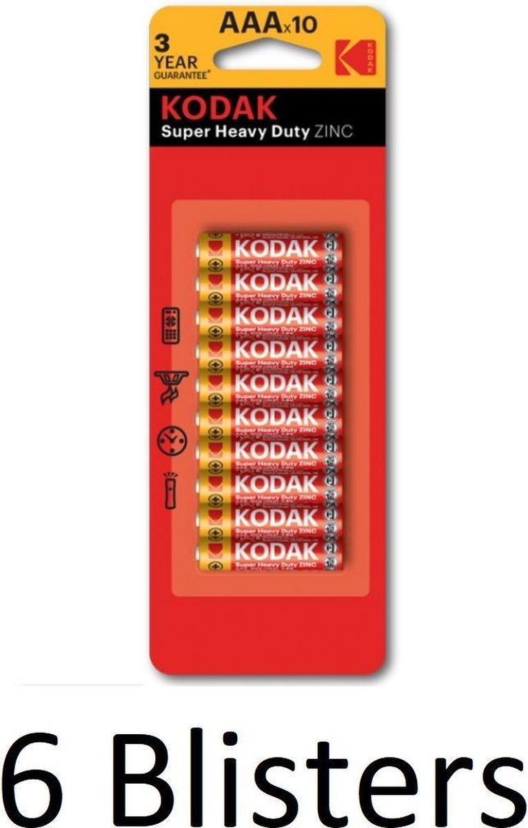 60 Stuks(6 Blisters a 10 st) Kodak ZINC super heavy duty AAA