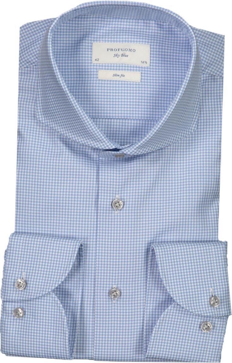 Profuomo   Overhemd Blauw Getailleerd - Maat UK15-EU38 - Heren - Lente/Zomer Collectie - Katoen