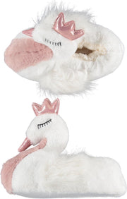 Wit/roze zwaan pantoffels/sloffen voor meisjes - Dieren zwanen huissloffen voor kinderen - Dierenpantoffels/dierensloffen 33-34