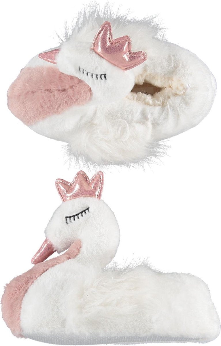 Wit/roze zwaan pantoffels/sloffen voor meisjes - Dieren zwanen huissloffen voor kinderen - Dierenpantoffels/dierensloffen 33-34