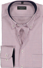 Eterna Comfort Fit overhemd - rood met wit en blauw geruit (contrast) - Strijkvrij - Boordmaat: 47