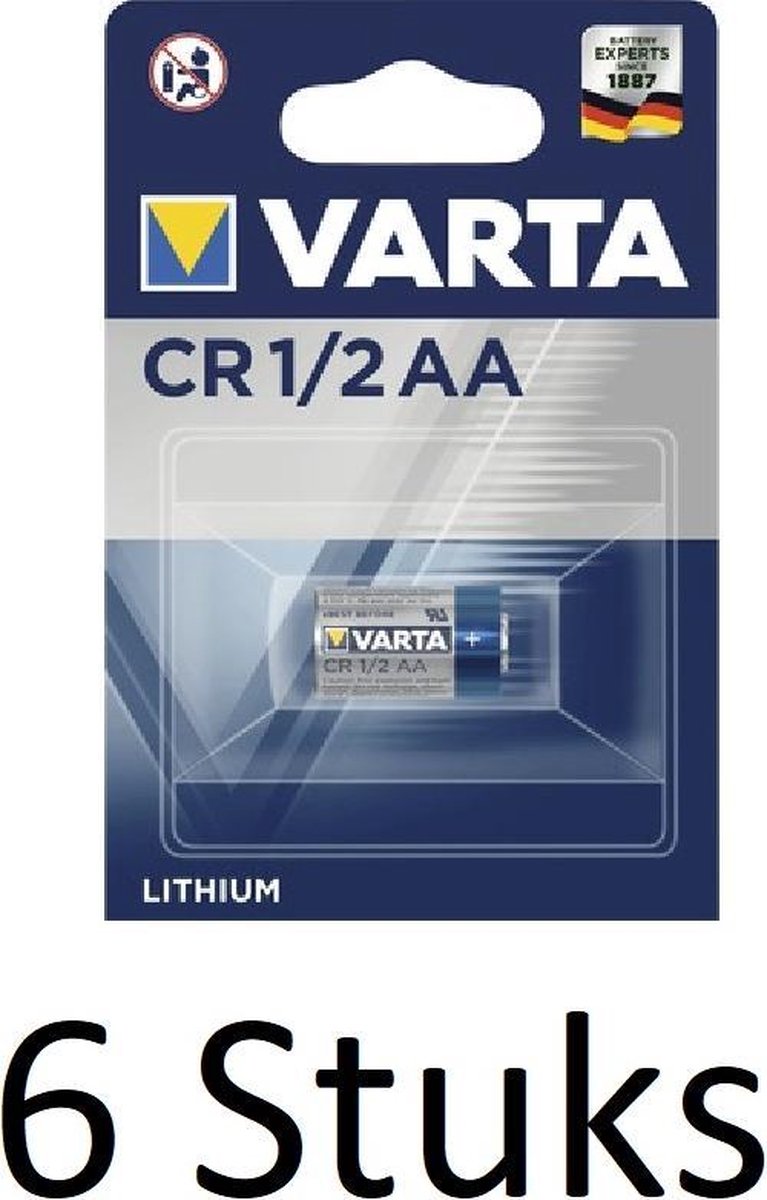 6 Stuks (6 Blisters a 1 st) Varta lithium 1/2 AA  3v