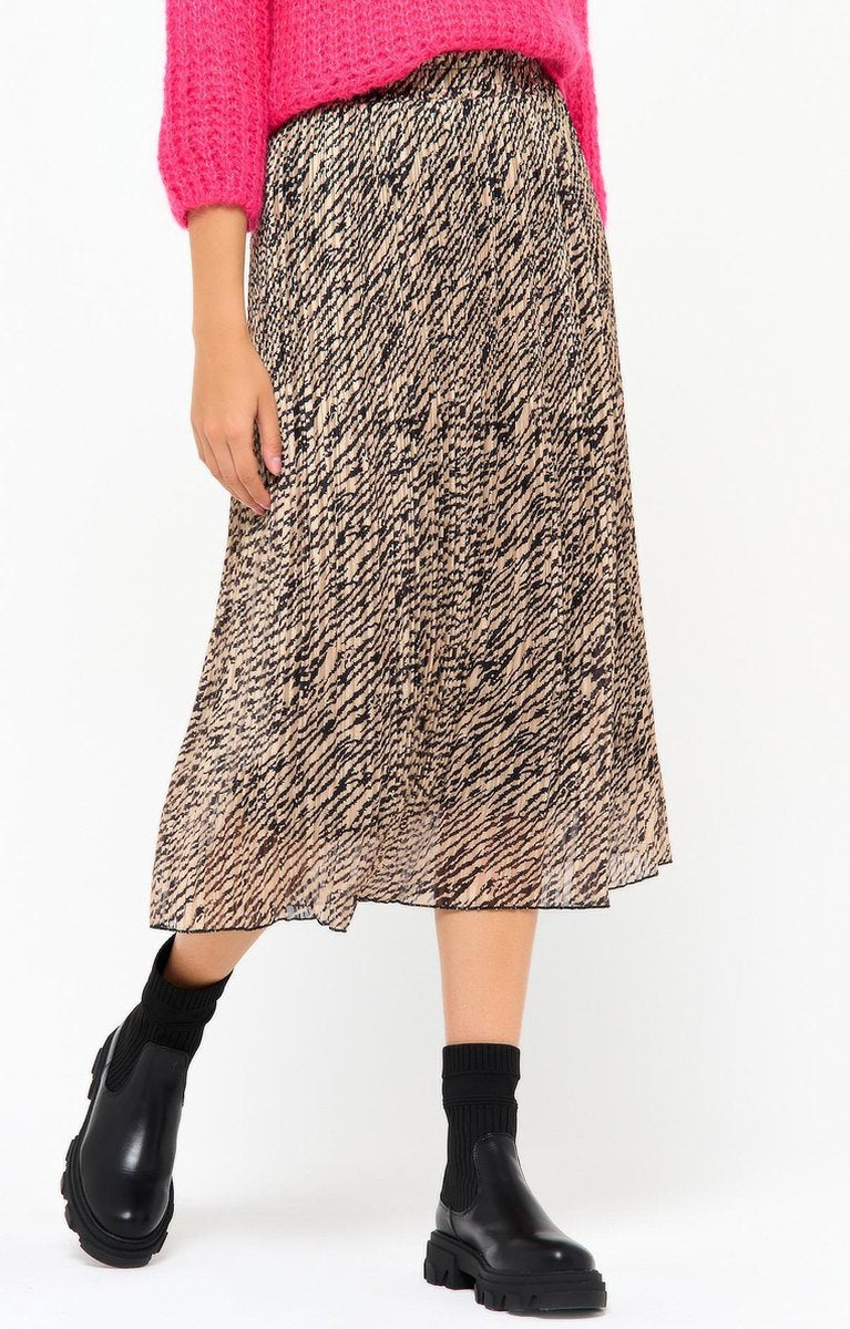 Maxi rok met lisse en fijne tijgerprint - Zwart