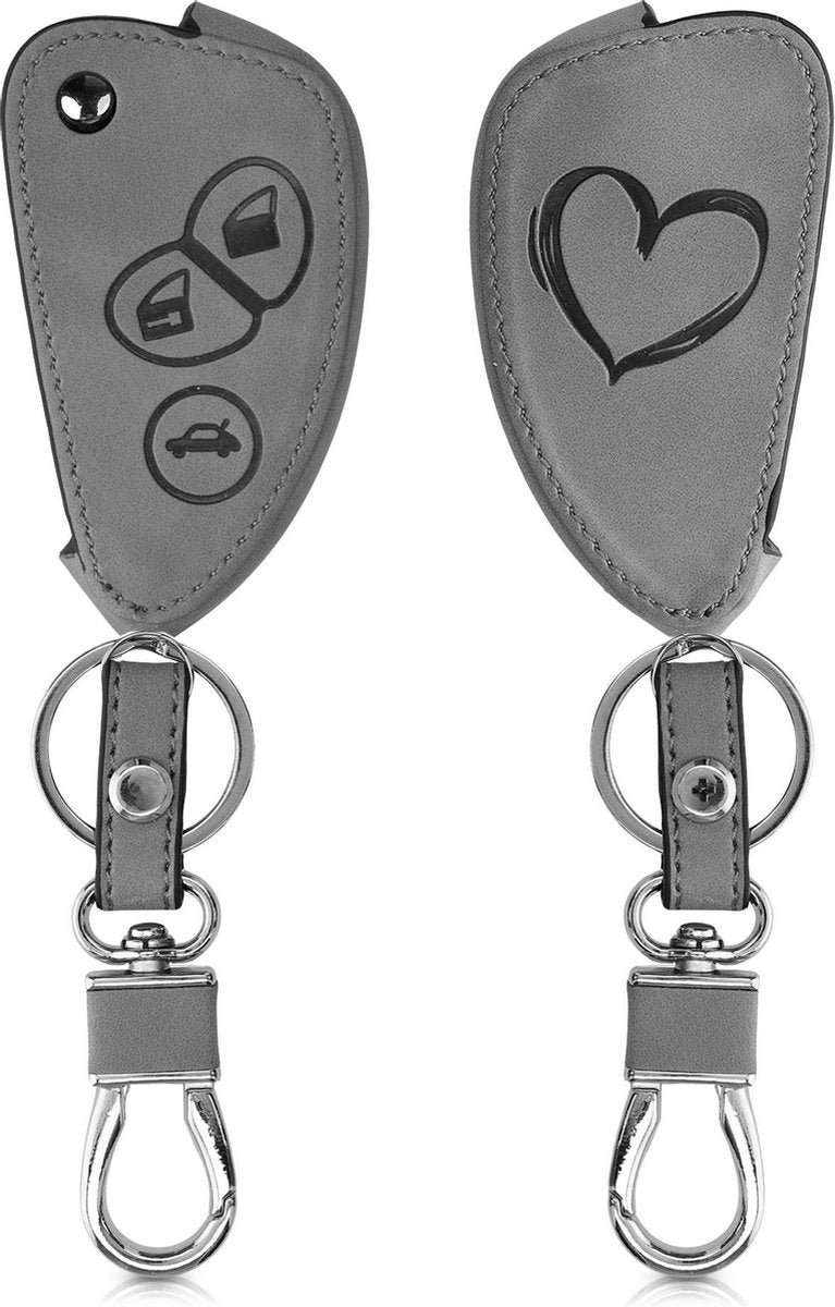 kwmobile autosleutelhoes voor Alfa Romeo 3-knops inklapbare autosleutel - beschermhoes van imitatieleer - Brushed Hart design - grijs