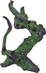 Polyresin ornament wortelhout bruin met mos 23 cm