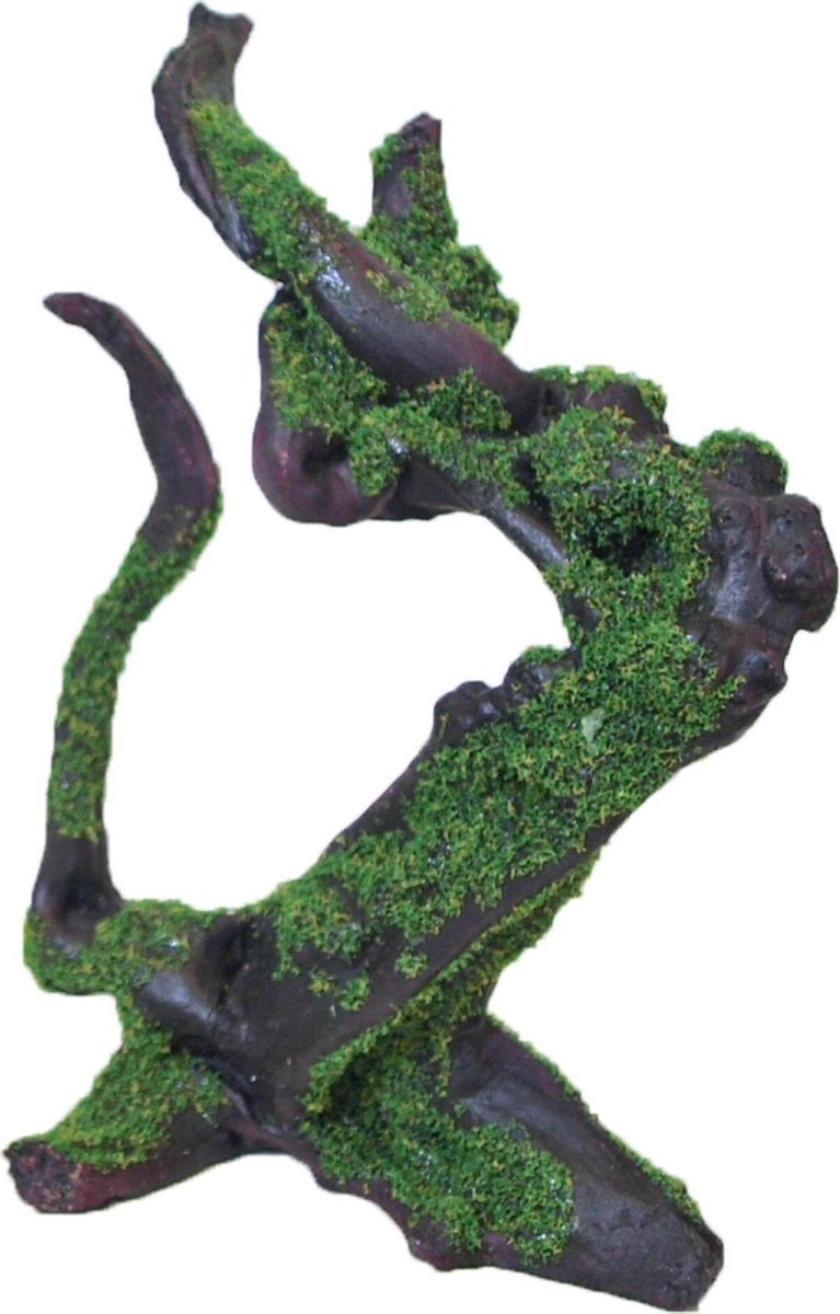 Polyresin ornament wortelhout bruin met mos 23 cm
