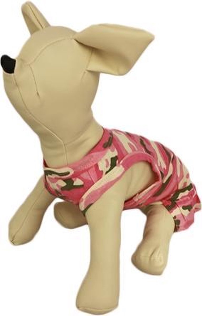 Camouflage jurkje roze voor de hond - M ( rug lengte 26 cm