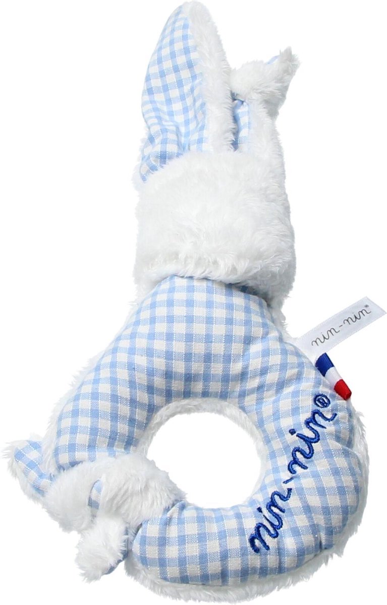 Nin Nin Knuffel Rammelaar Konijntje Blauw Wit