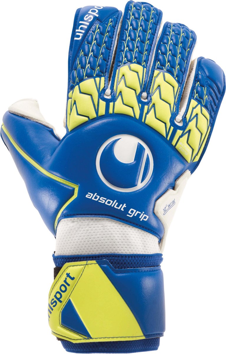 Uhlsport Absolutgrip Keepershandschoenen - Royal / Fluogeel / Wit | Maat: 10