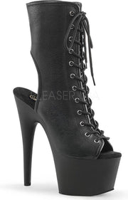 Adore-1016 plateau peeptoe enkellaars met open hiel en stiletto hak mat zwart - (EU 39 = US 9) - Pleaser