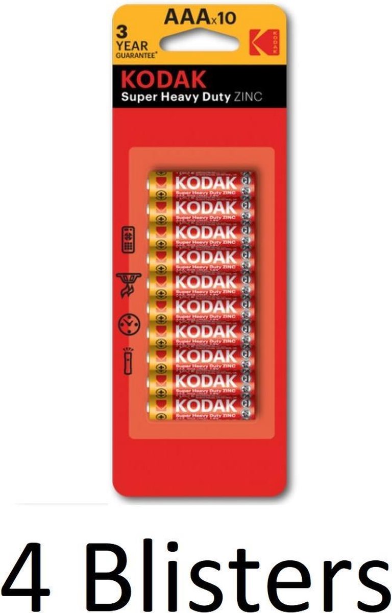 40 Stuks(4 Blisters a 10 st) Kodak ZINC super heavy duty AAA