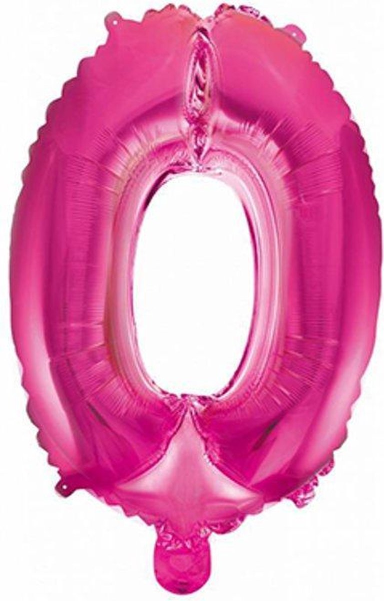 Folie Ballon Cijfer 0 Roze 41cm met Rietje
