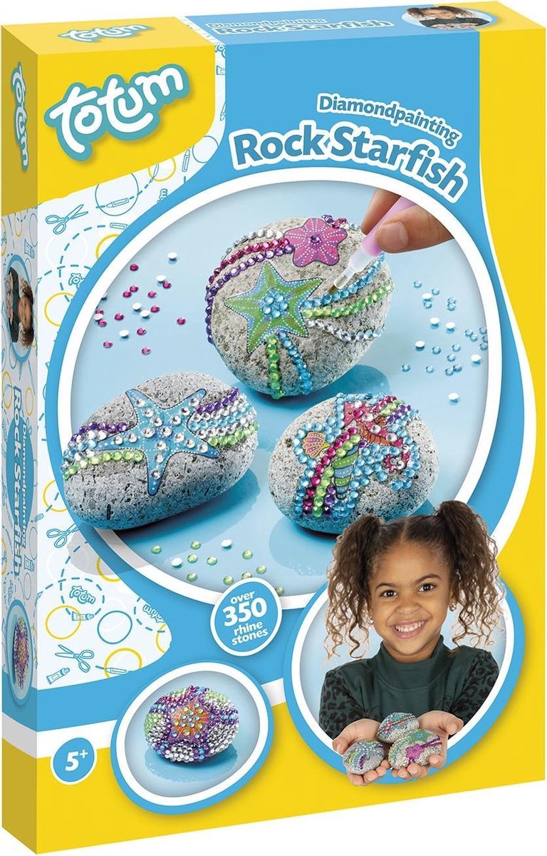 Totum knutselset Rock starfish - diamond painting stenen versieren met zeesterfiguren - meer dan 350 strasssteentjes