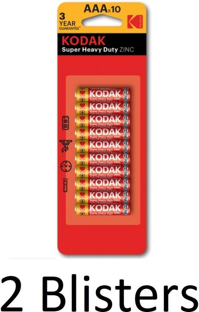 20 Stuks(2 Blisters a 10 st) Kodak ZINC super heavy duty AAA