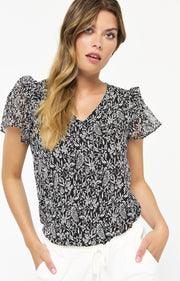 Top met bloemenprint - Zwart
