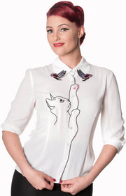 Banned Snow Bird Cat Blouse Wit