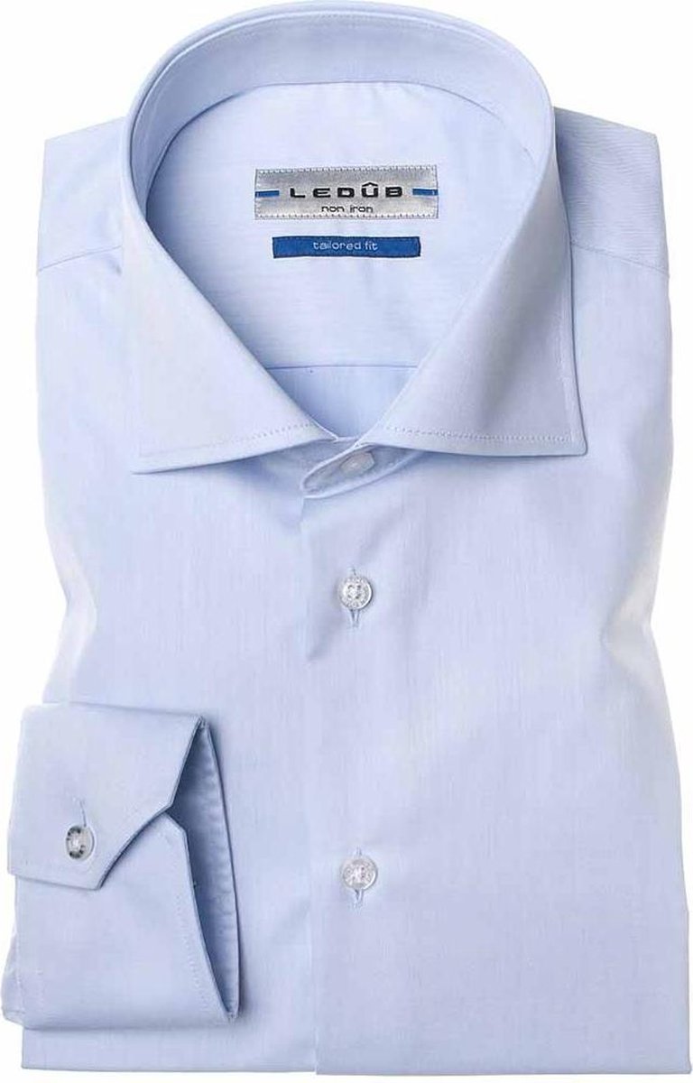 Ledeb Tailored Fit overhemd - blauw - Strijkvrij - Boordmaat: 48