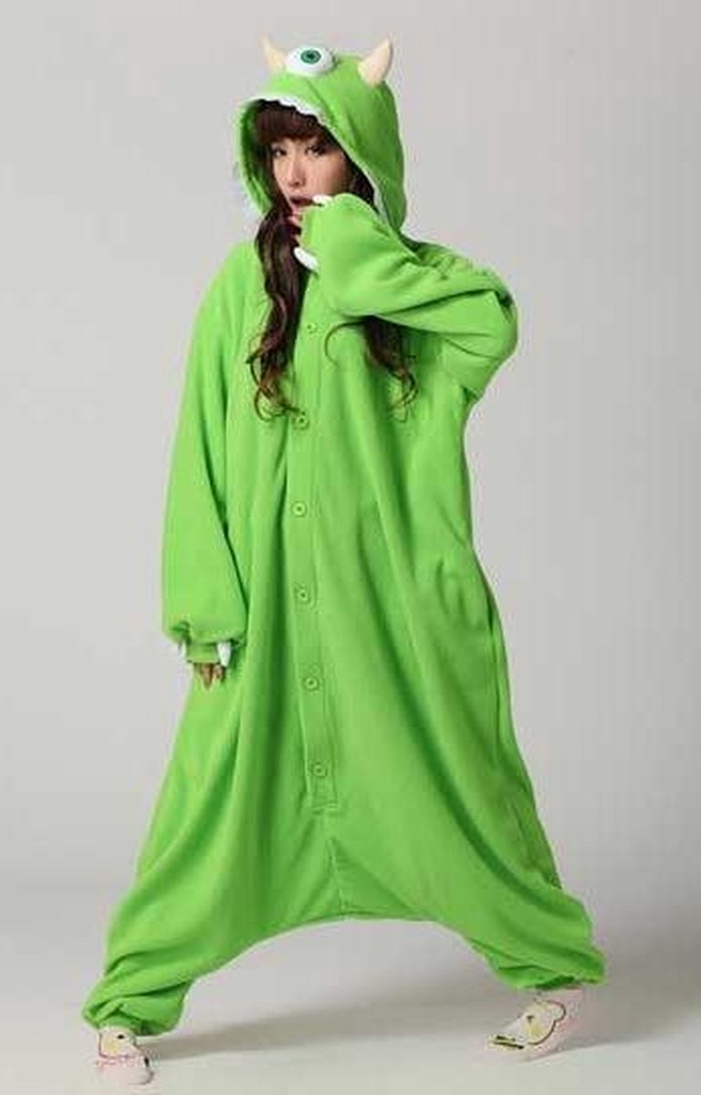 KIMU Onesie Mike pak Monsters Inc. groen - maat M-L - monsterpak monster kostuum alien jumpsuit huispak