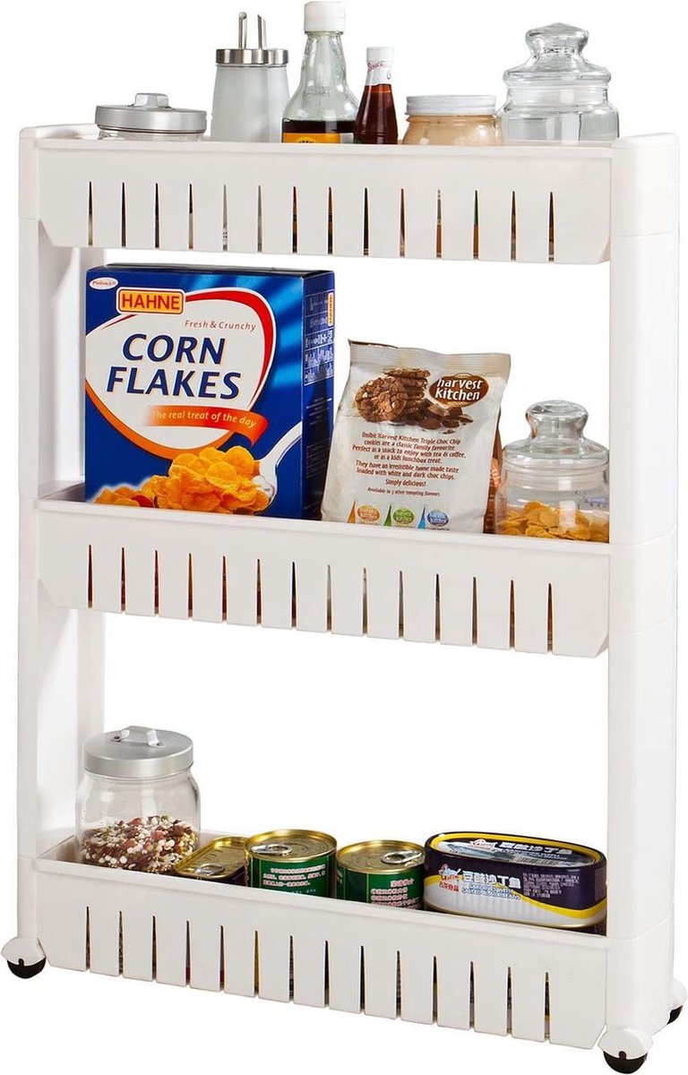 Simpletrade Keukentrolley - Trolley - 360 ° draaibare wielen - 3 vakken - 12.5x72.5x54.5 cm